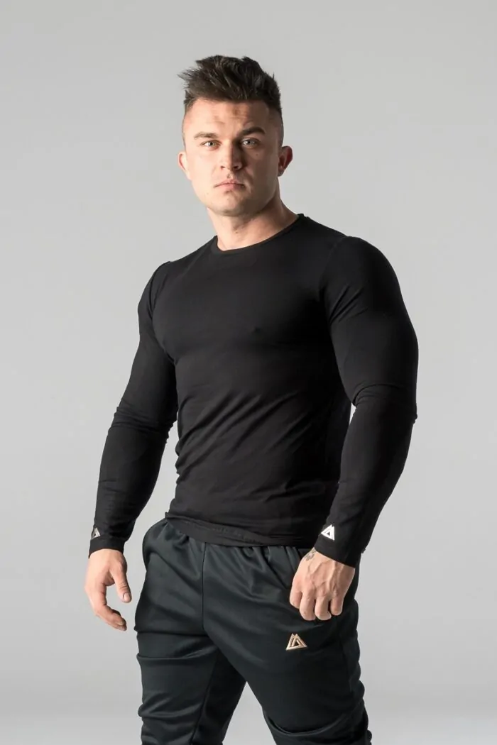 Men's slim fit METALLIC longsleeve black - Image 1
