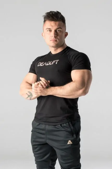 t-shirt męski atletyczny treningowy czarny