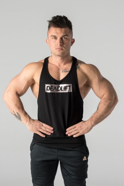 tank top męski stringer czarny na siłownię