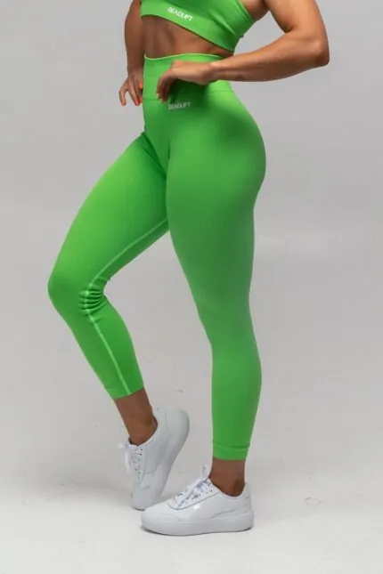 legginsy sportowe damskie bezszwowe prążkowane zielone