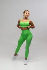 Legginsy bezszwowe sportowe RIBBED GREEN - obrazek 3