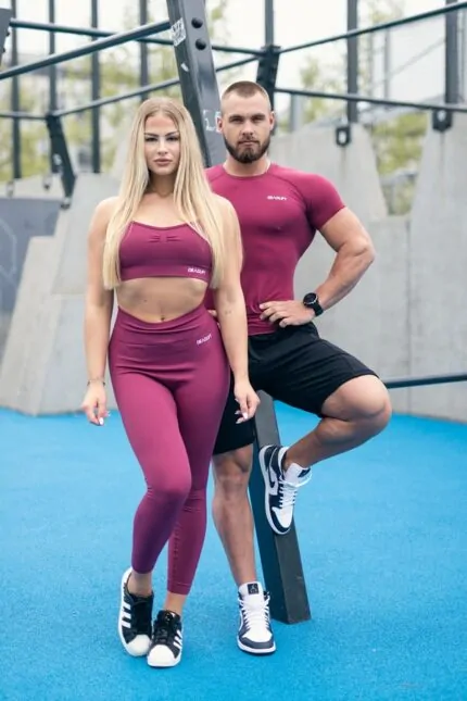 bezszwowy komplet sportowy damski prążkowany viva magenta