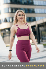 Women's sports set with VIVA MAGENTA biker shorts.
