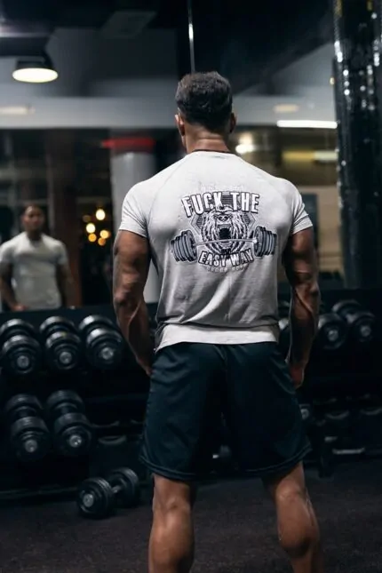 t-shirt męski sportowy slim fit siłownia motywacyjny nadruk