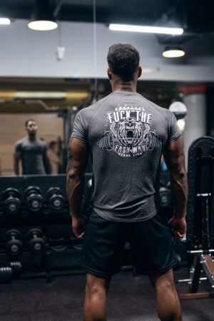 t-shirt męski sportowy slim fit siłownia motywacyjny nadruk