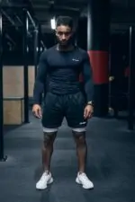 Spodenki treningowe męskie 2w1 DEADLIFT czarno białe - Image 5