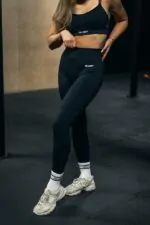 legginsy sportowe na siłownię treningowe na pilates push up czarne bezszwowe
