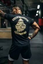 t-shirt steroids slimfit czarny treningowy męski na siłownię
