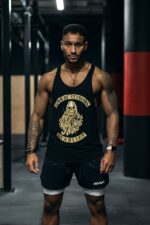 tank top steroids czarny treningowy męski na siłownię