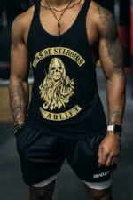 tank top steroids czarny treningowy męski na siłownię