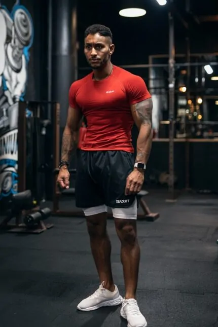 rashguard męski bezszwowy czerwony oddychający