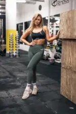 legginsy sportowe bezszwowe damskie na trening khaki zielone push up