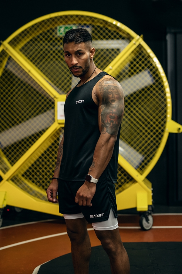 set sportowy męski na siłownię na trening czarny szybkoschnący