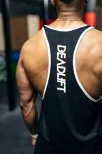 tank top z kontrastową lamówką męski stringer na siłownię treningowy