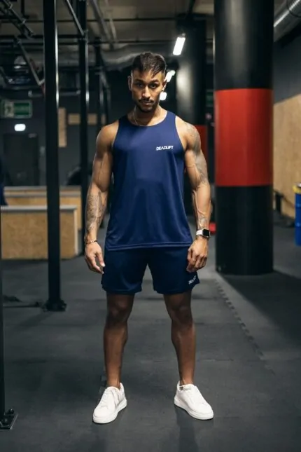 set sportowy męski szybkoschnący granatowy na trening