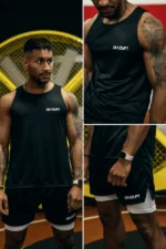 zestaw sportowy męski czarny na trening na siłownię