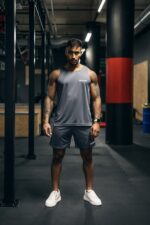 set sportowy męski treningowy na siłownię szary