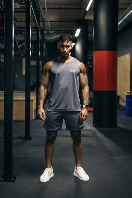 set sportowy męski treningowy na siłownię szary