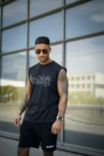 Spodenki bawełniane treningowe męskie DEADLIFT czarne - obrazek 4