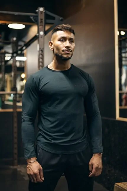 longsleeve męski muscle fit butelkowa zieleń