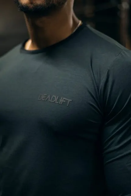 longsleeve męski muscle fit butelkowa zieleń