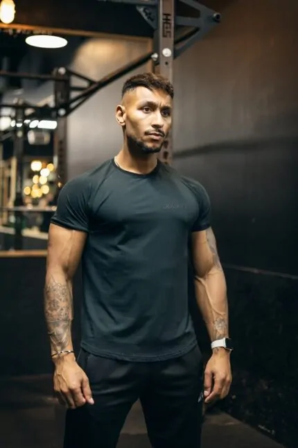 t-shirt męski muscle fit butelkowa zieleń