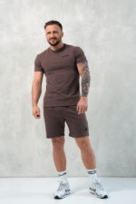 t-shirt męski muscle fit brązowy na trening