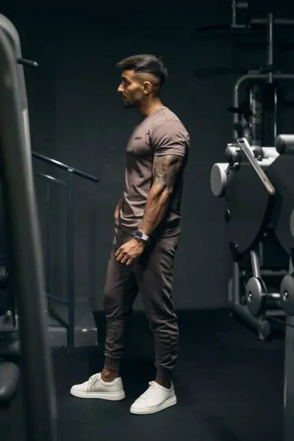 t-shirt męski muscle fit brązowy na trening