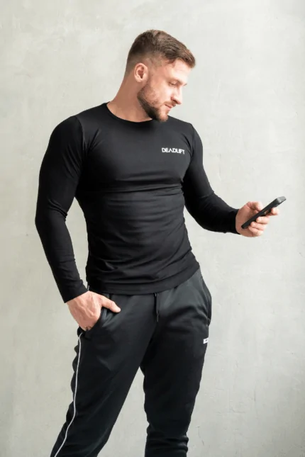 longsleeve męski muscle fit czarny sportowy