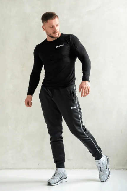 longsleeve męski muscle fit czarny sportowy