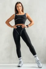 set sportowy damski czarny z przeszyciami