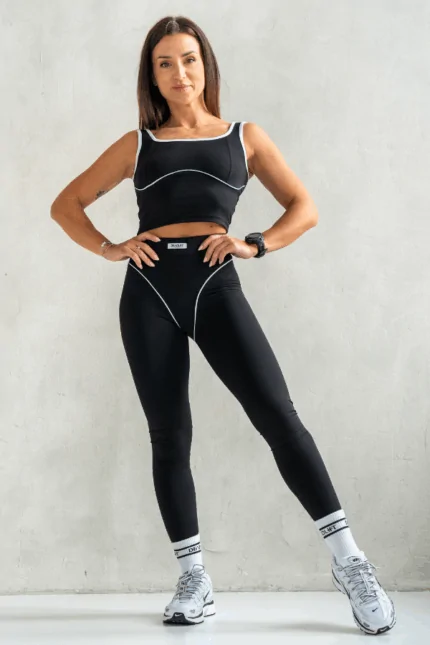 set sportowy damski czarny z przeszyciami
