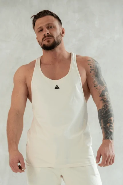tank top męski stringer na siłownię kremowy męski