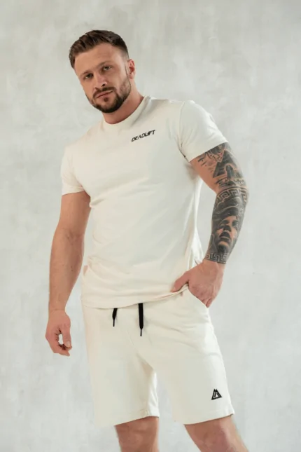 t-shirt męski muscle fit kremowy bawełniany
