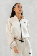 bluza dresowa rozpinana damska kremowa ze stójką