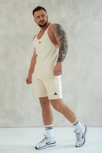 tank top męski stringer na siłownię kremowy męski