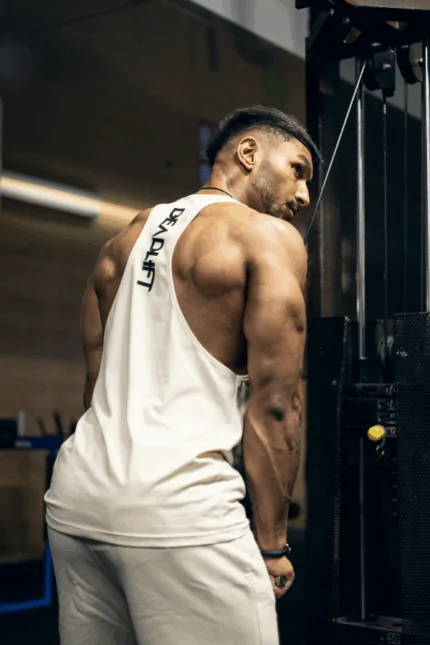tank top męski stringer na siłownię kremowy