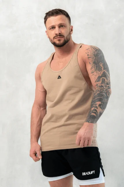 tank top męski treningowy męski beżowy bawełniany