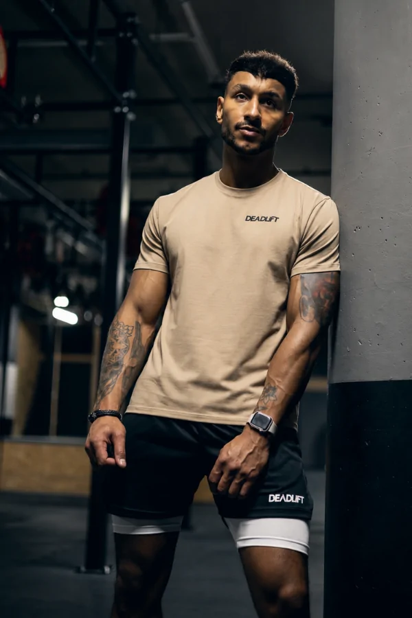 t-shirt męski bawełniany beżowy treningowy muscle fit t-shirt męski bawełniany beżowy treningowy muscle fit
