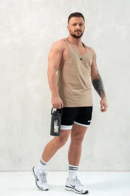 tank top męski treningowy męski beżowy bawełniany