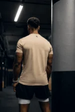 t-shirt męski bawełniany beżowy treningowy muscle fit