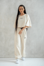 Crop top damski kremowy beż sportowy bawełniany