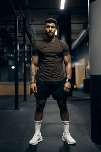 koszulka męska sportowa muscle fit brązowa