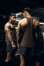 Tank top męski z kontrastową lamówką DEADLIFT brąz - obrazek 3
